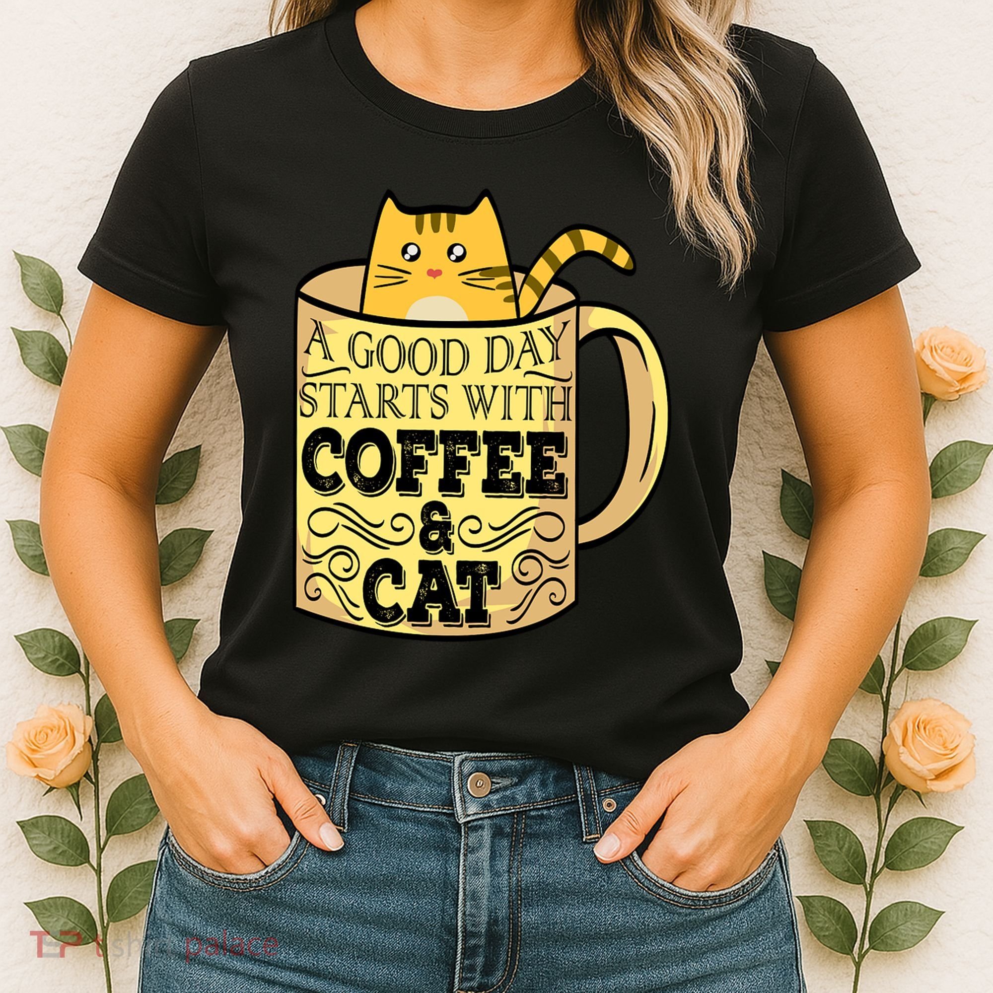 A Good Day Starts With Coffee And Cat Funny Women's T-Shirt
