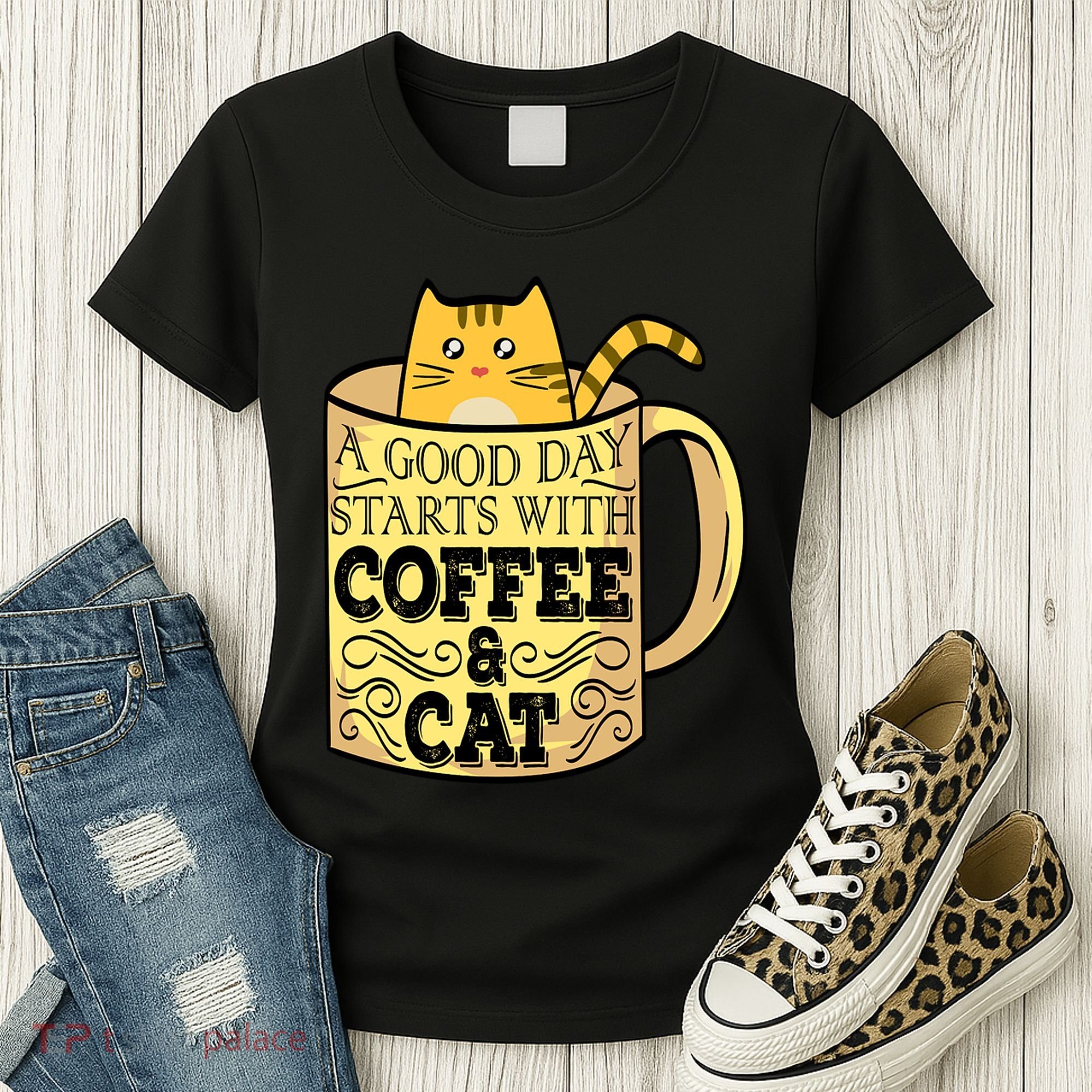 A Good Day Starts With Coffee And Cat Funny Women's T-Shirt