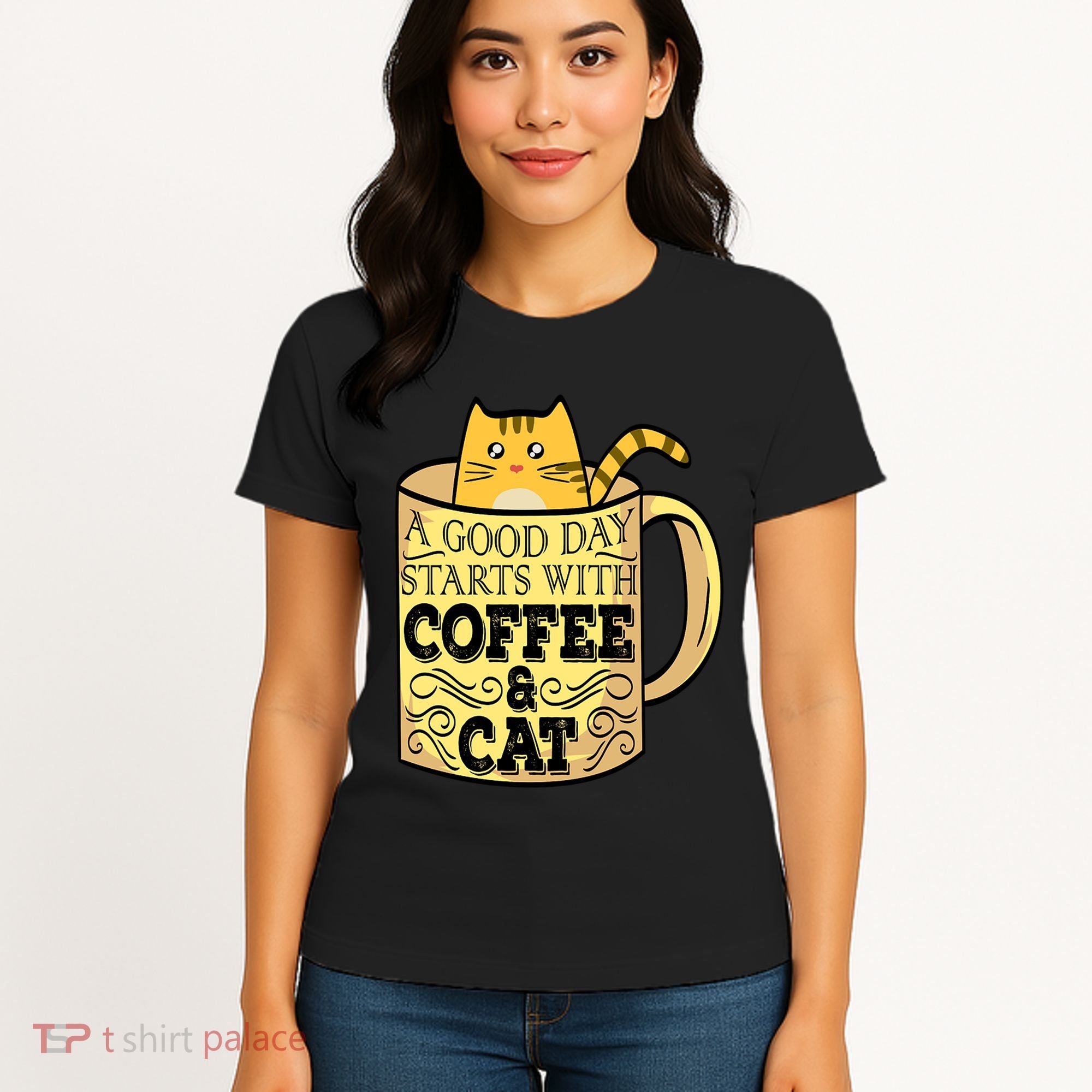 A Good Day Starts With Coffee And Cat Funny Women's T-Shirt
