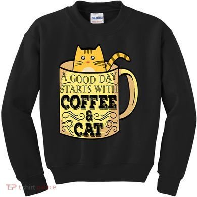 A Good Day Starts With Coffee And Cat Funny Kids Sweatshirt