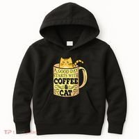 A Good Day Starts With Coffee And Cat Funny Kids Hoodie thumb 0