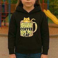 A Good Day Starts With Coffee And Cat Funny Kids Hoodie thumb 3