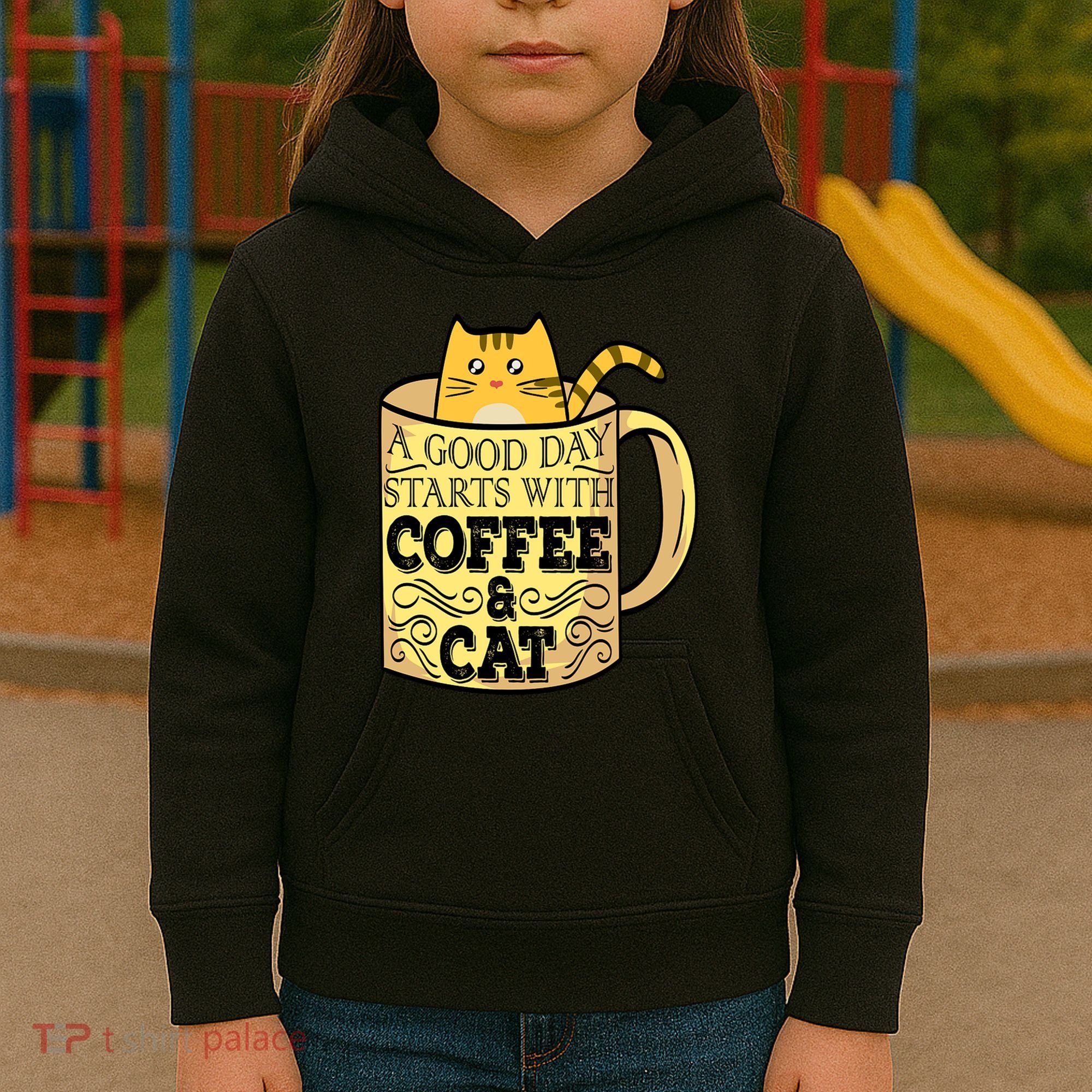 A Good Day Starts With Coffee And Cat Funny Kids Hoodie