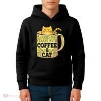 A Good Day Starts With Coffee And Cat Funny Kids Hoodie thumb 4