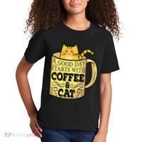 A Good Day Starts With Coffee And Cat Funny Kids T-Shirt thumb 2