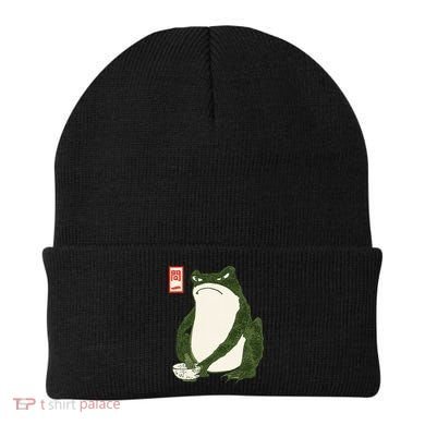 Aesthetic Grumpy Frog Famous Japanese Art Toad Beanie