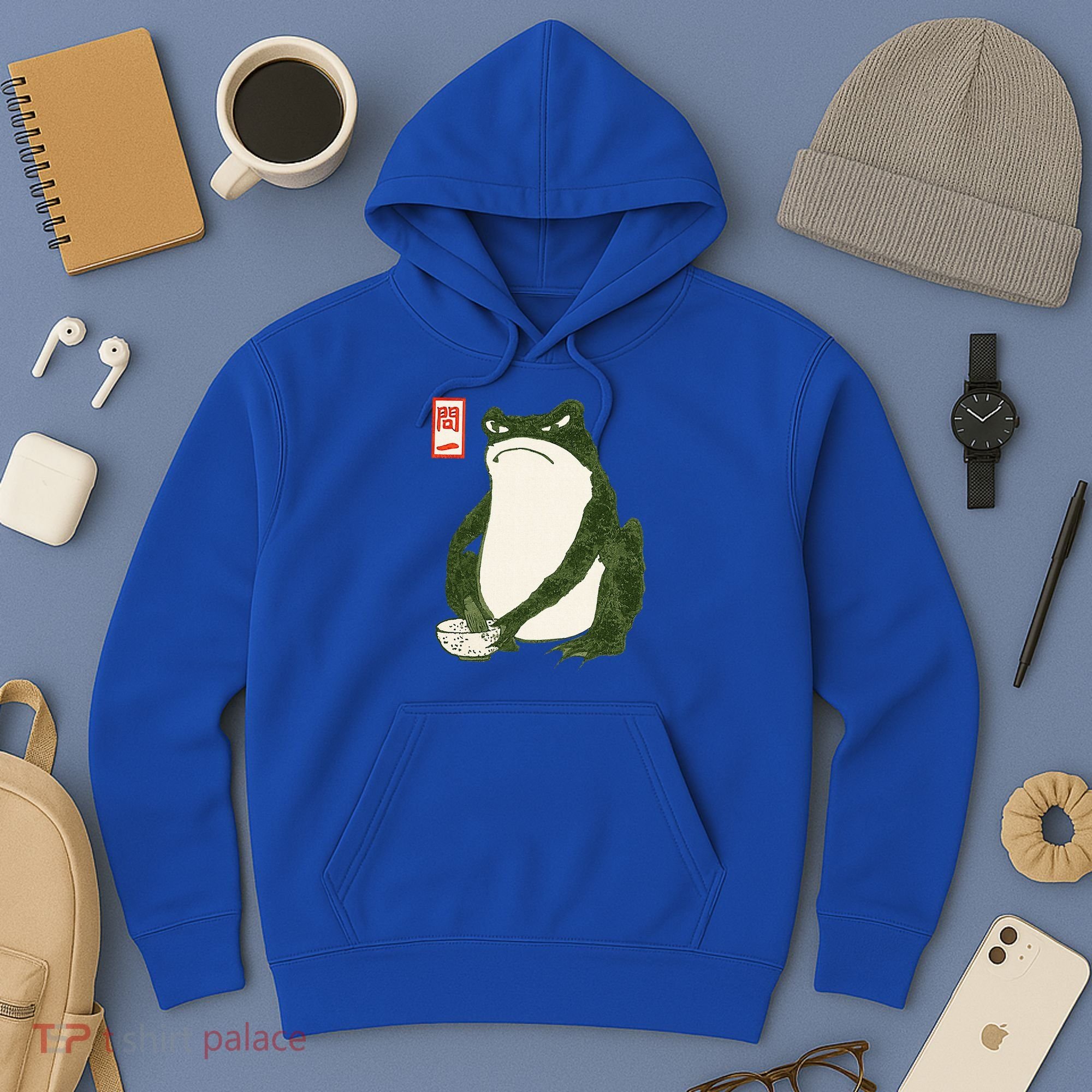 Aesthetic Grumpy Frog Famous Japanese Art Toad Hoodie