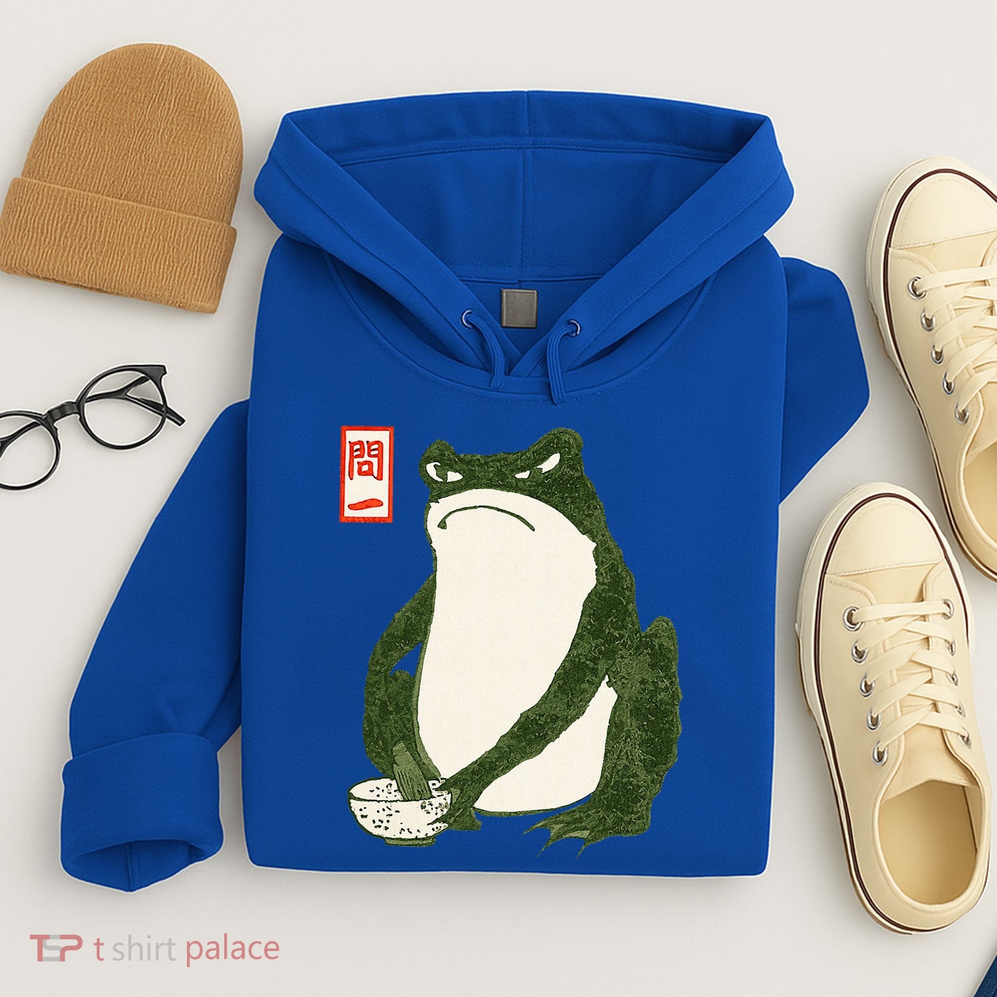 Aesthetic Grumpy Frog Famous Japanese Art Toad Hoodie