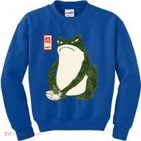 Aesthetic Grumpy Frog Famous Japanese Art Toad Kids Sweatshirt thumb 0
