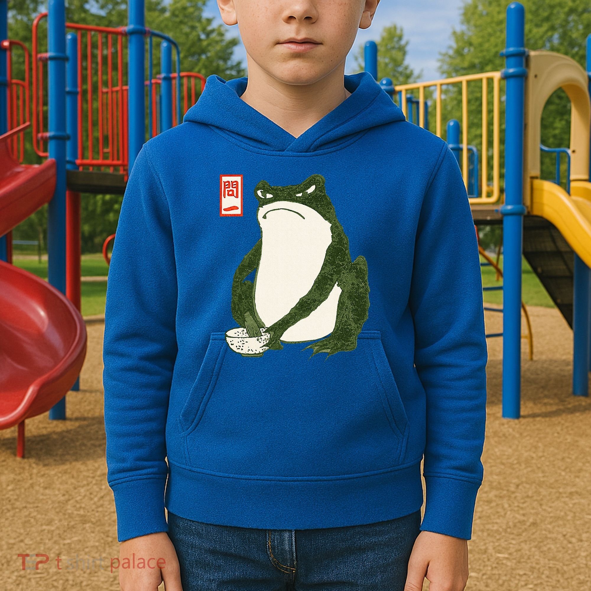 Aesthetic Grumpy Frog Famous Japanese Art Toad Kids Hoodie