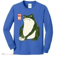 Aesthetic Grumpy Frog Famous Japanese Art Toad Kids Long Sleeve Shirt thumb 0