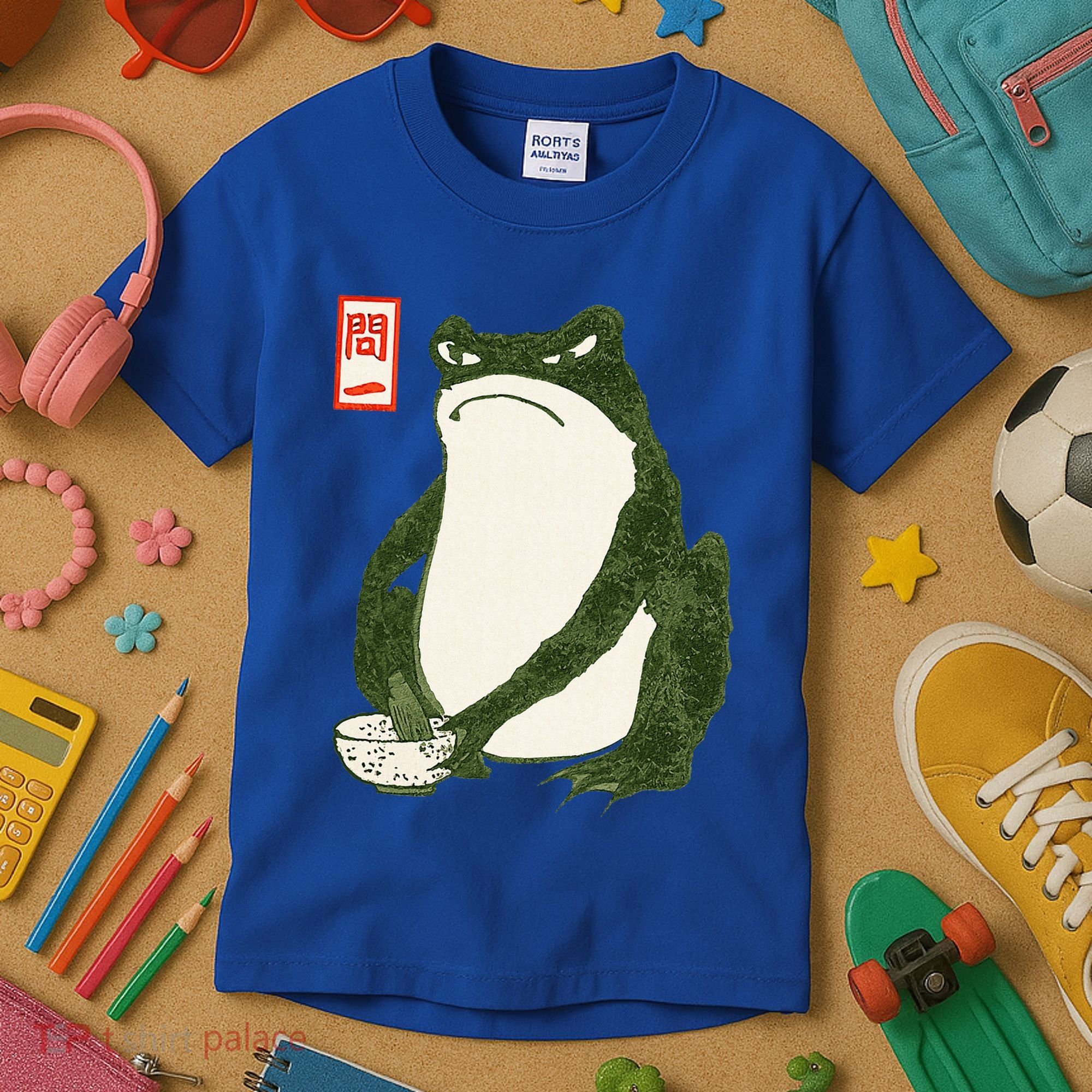 Aesthetic Grumpy Frog Famous Japanese Art Toad Kids T-Shirt