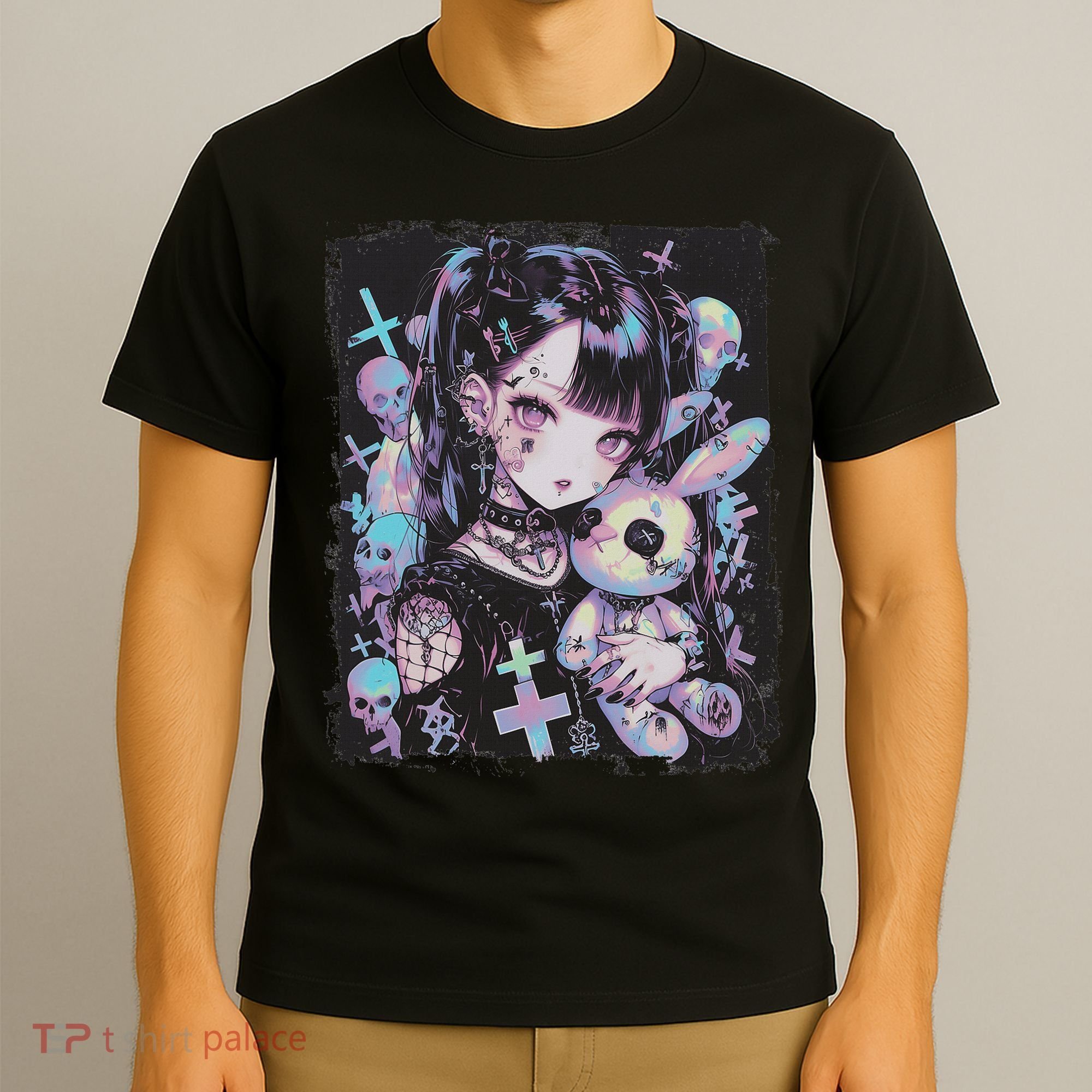 Anime Girl Goth Bunny Cute E Girl Gothic Outfit Grunge T-Shirt