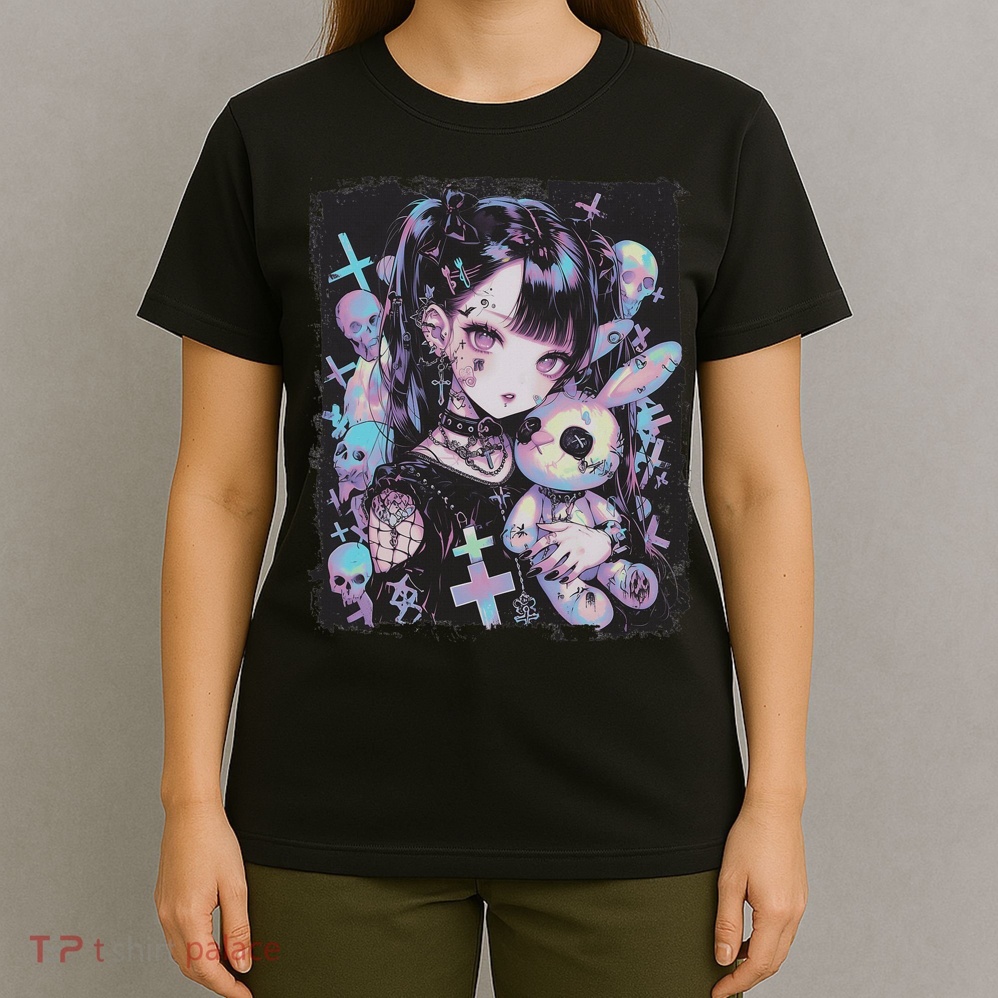 Anime Girl Goth Bunny Cute E Girl Gothic Outfit Grunge T-Shirt