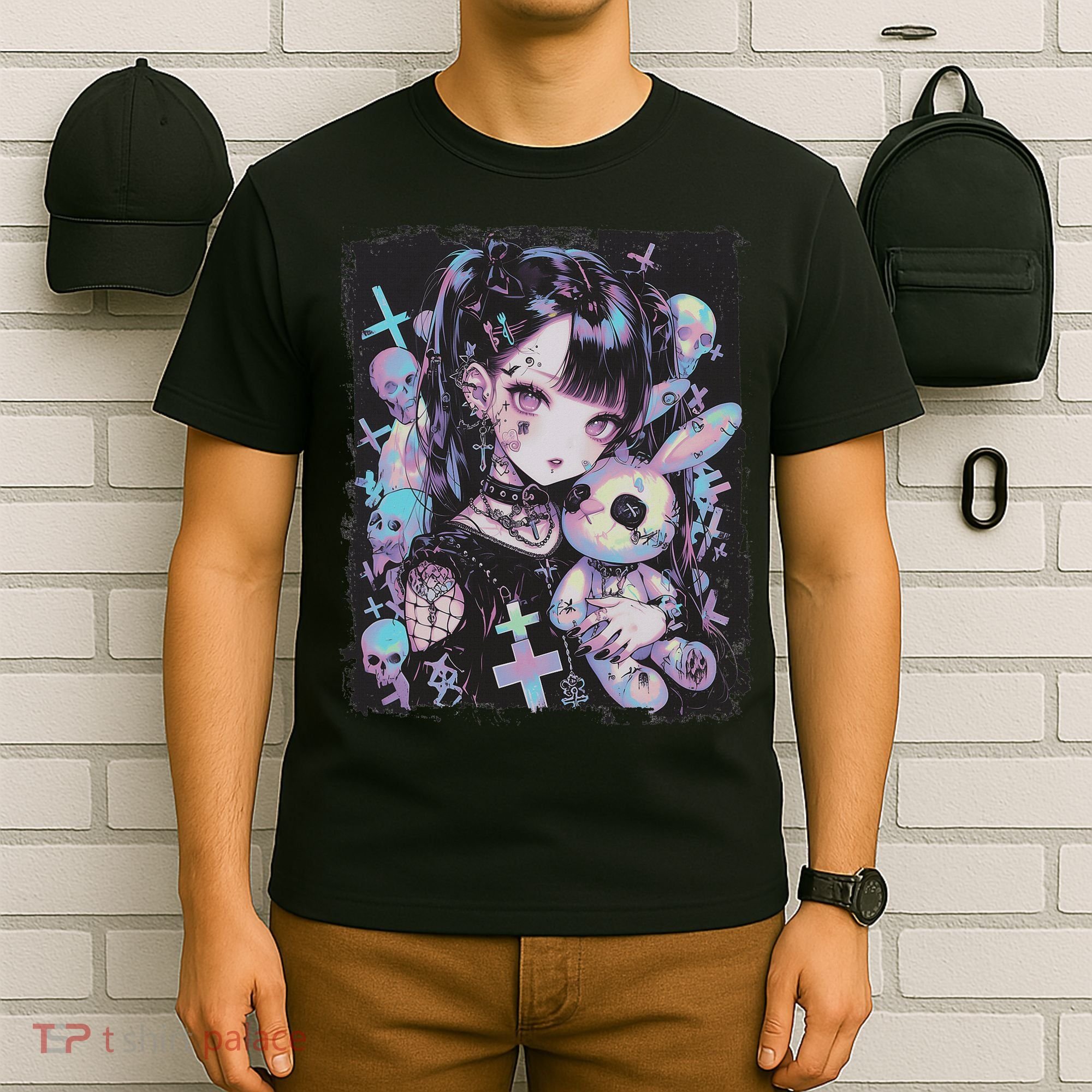 Anime Girl Goth Bunny Cute E Girl Gothic Outfit Grunge T-Shirt
