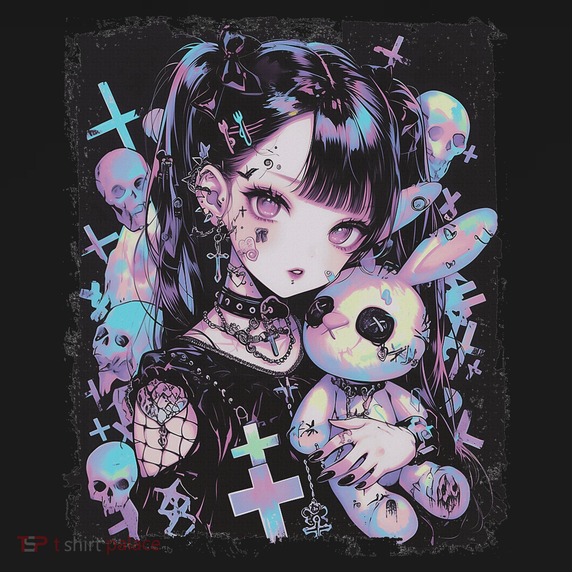 Anime Girl Goth Bunny Cute E Girl Gothic Outfit Grunge T-Shirt