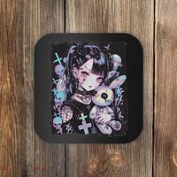 Anime Girl Goth Bunny Cute E Girl Gothic Outfit Grunge Coaster thumb 0