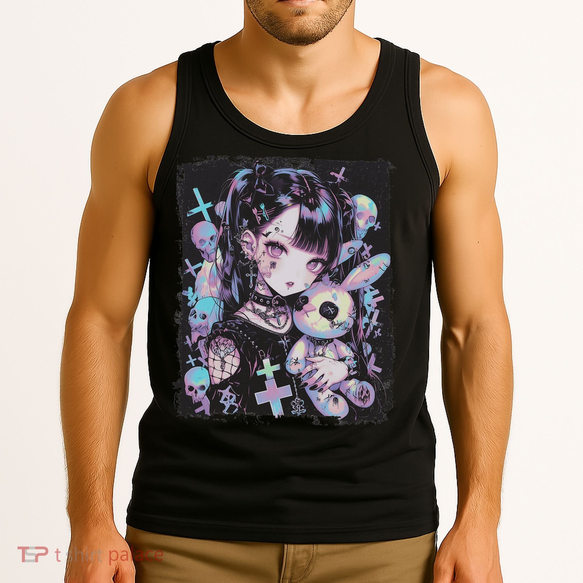 Anime Girl Goth Bunny Cute E Girl Gothic Outfit Grunge Tank Top
