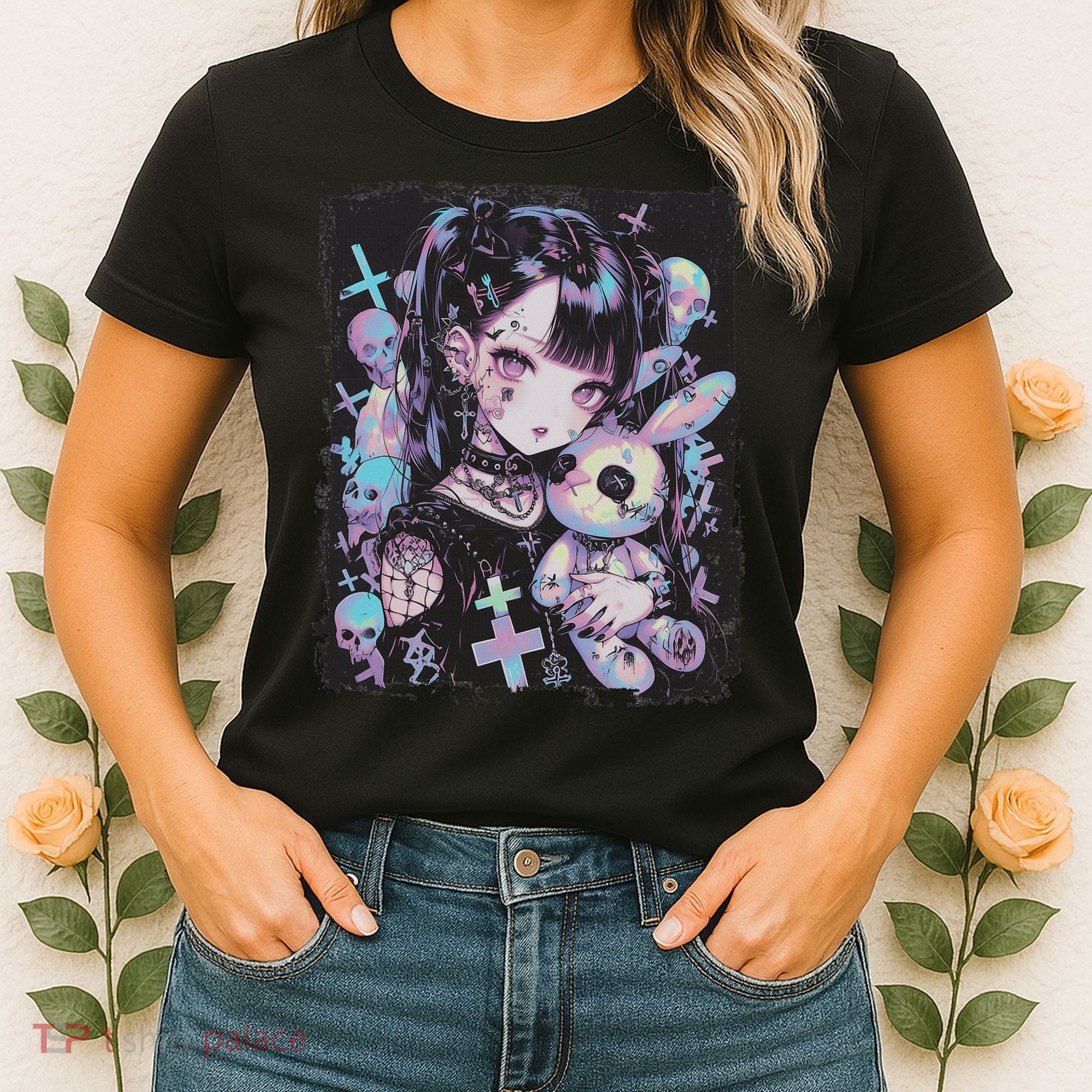 Anime Girl Goth Bunny Cute E Girl Gothic Outfit Grunge Women's T-Shirt