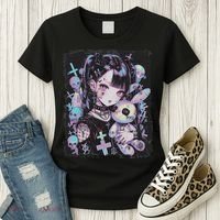 Anime Girl Goth Bunny Cute E Girl Gothic Outfit Grunge Women's T-Shirt thumb 3