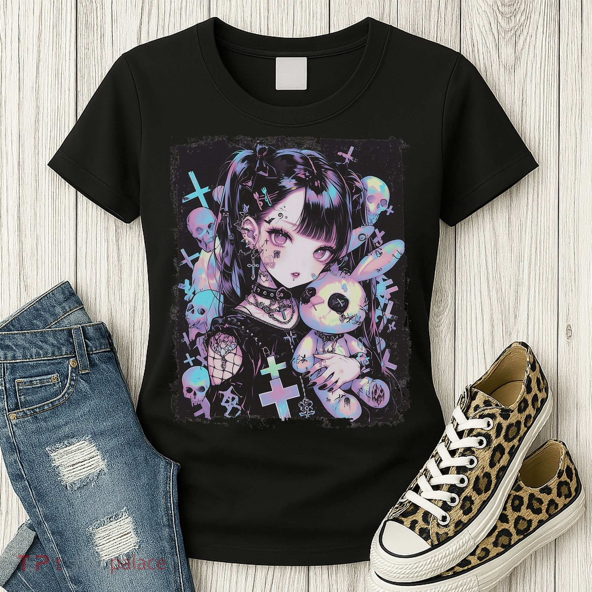 Anime Girl Goth Bunny Cute E Girl Gothic Outfit Grunge Women's T-Shirt