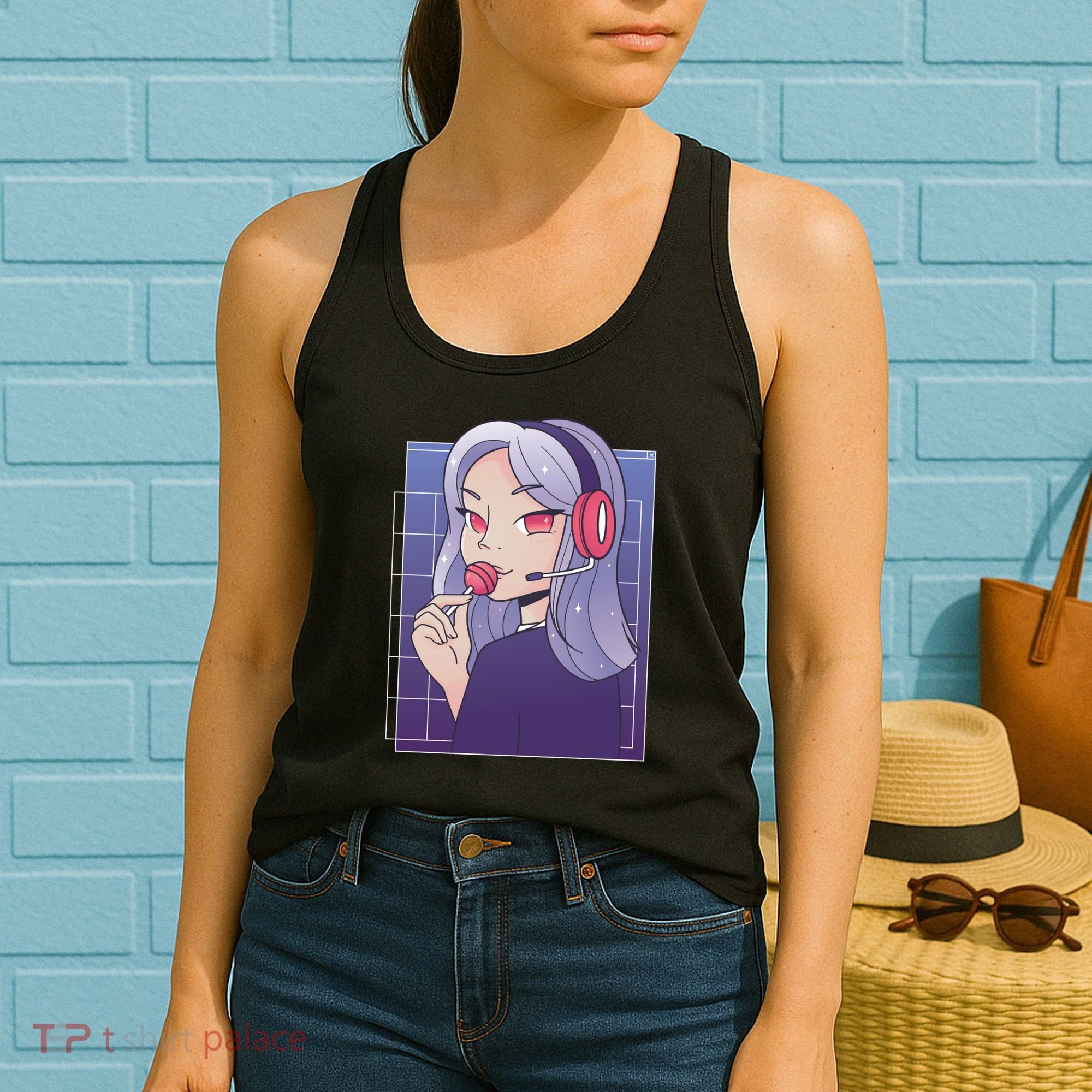 Anime Gamer Girl Lollipop Cute Women's Tank Top