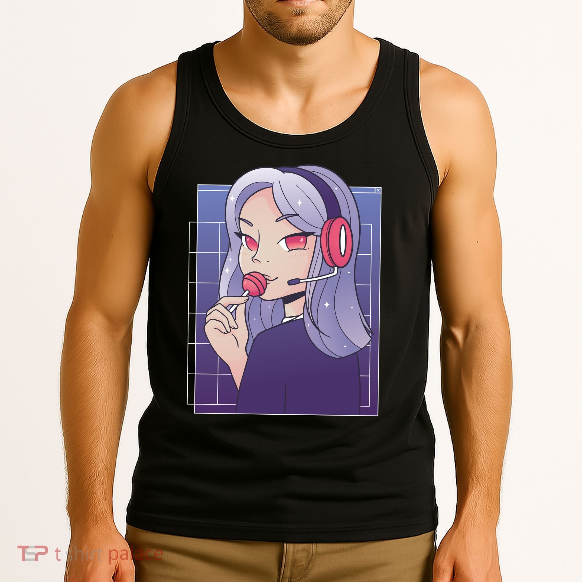 Anime Gamer Girl Lollipop Cute Tank Top
