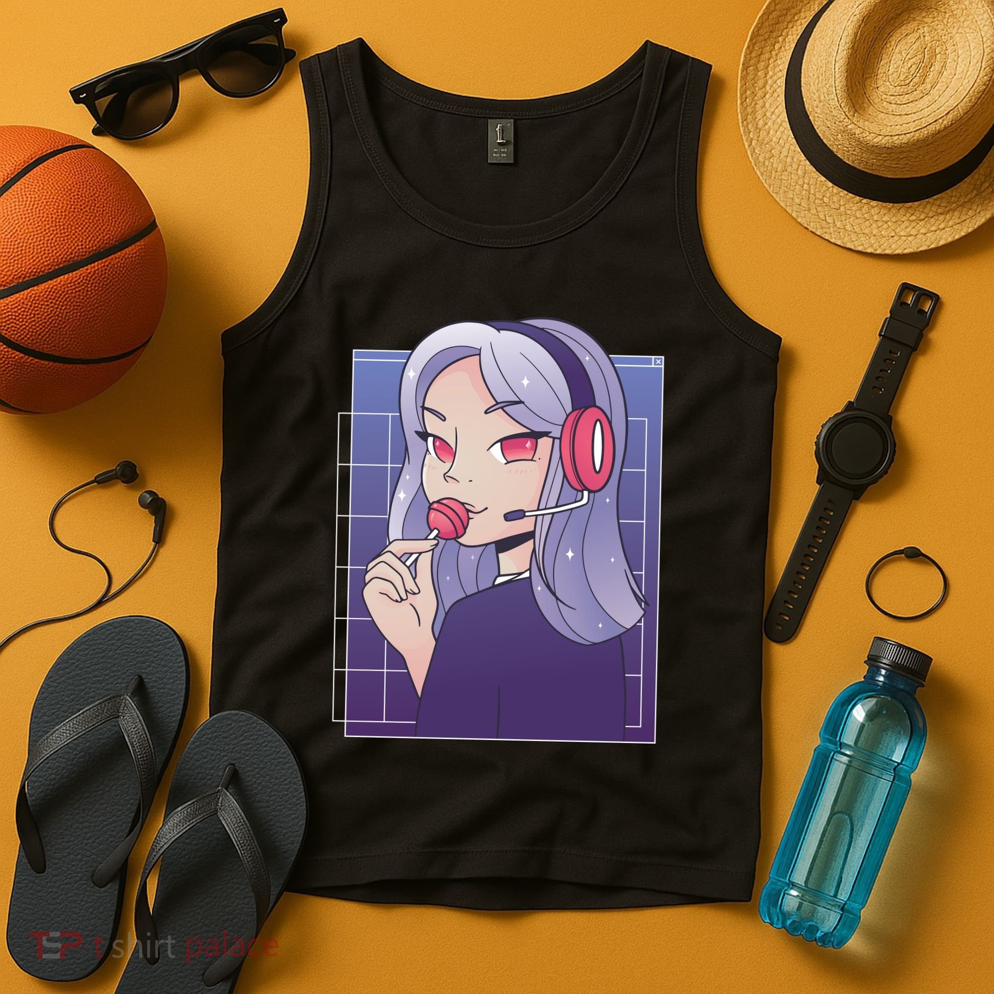 Anime Gamer Girl Lollipop Cute Tank Top