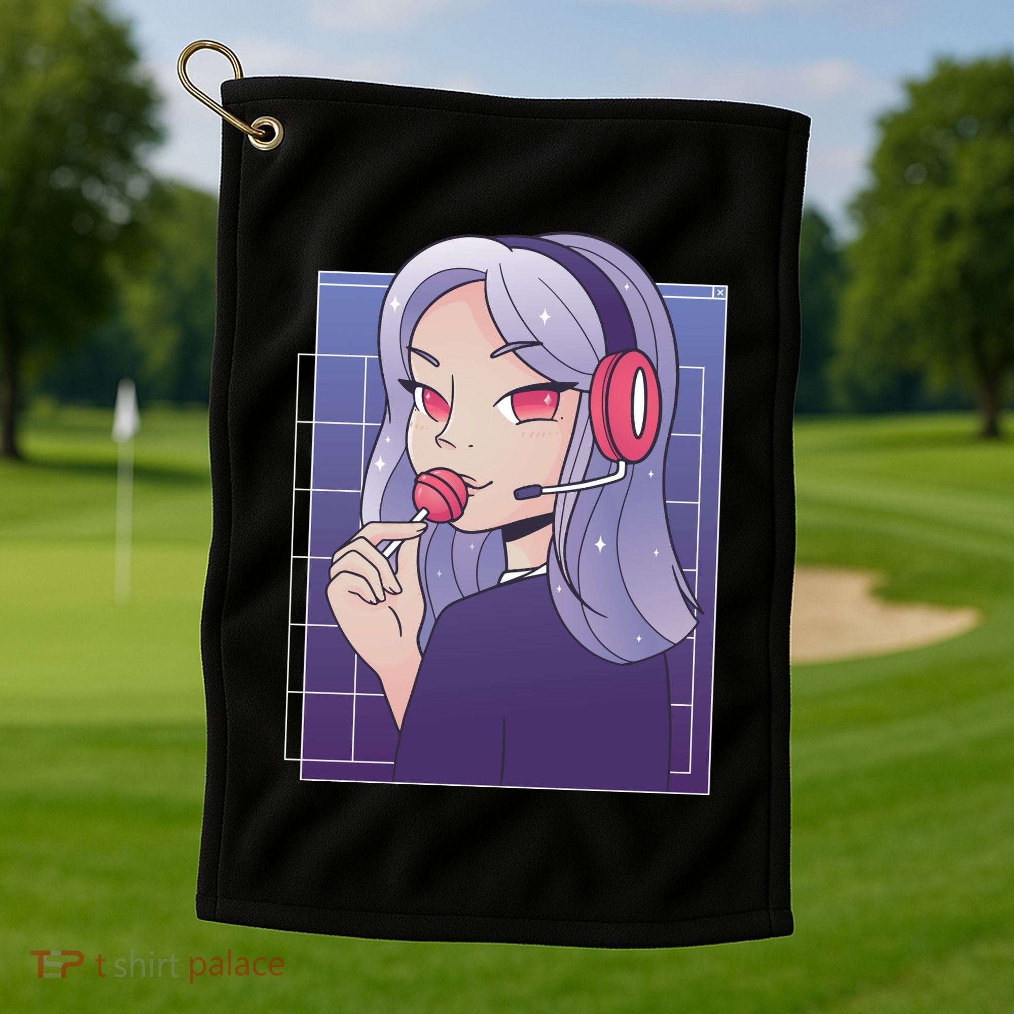 Anime Gamer Girl Lollipop Cute Golf Towel