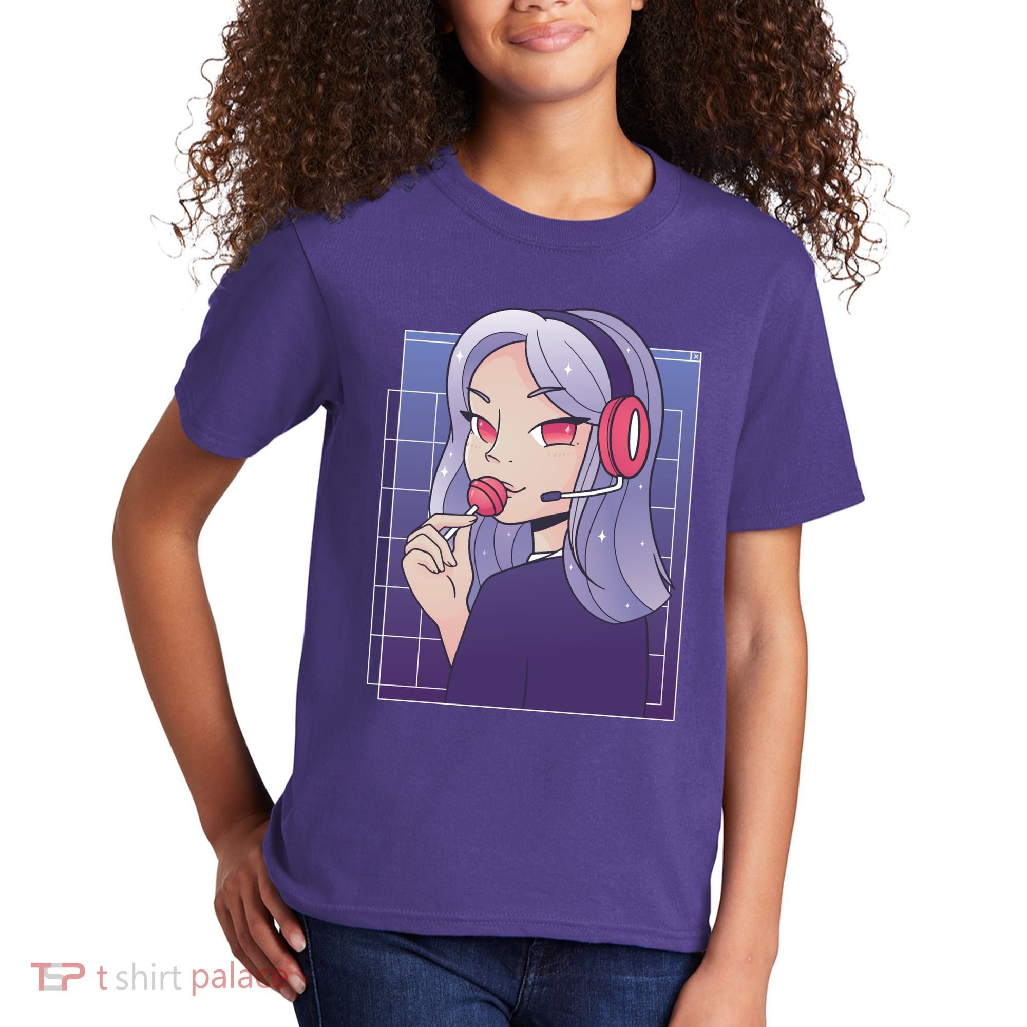 Anime Gamer Girl Lollipop Cute Kids T-Shirt