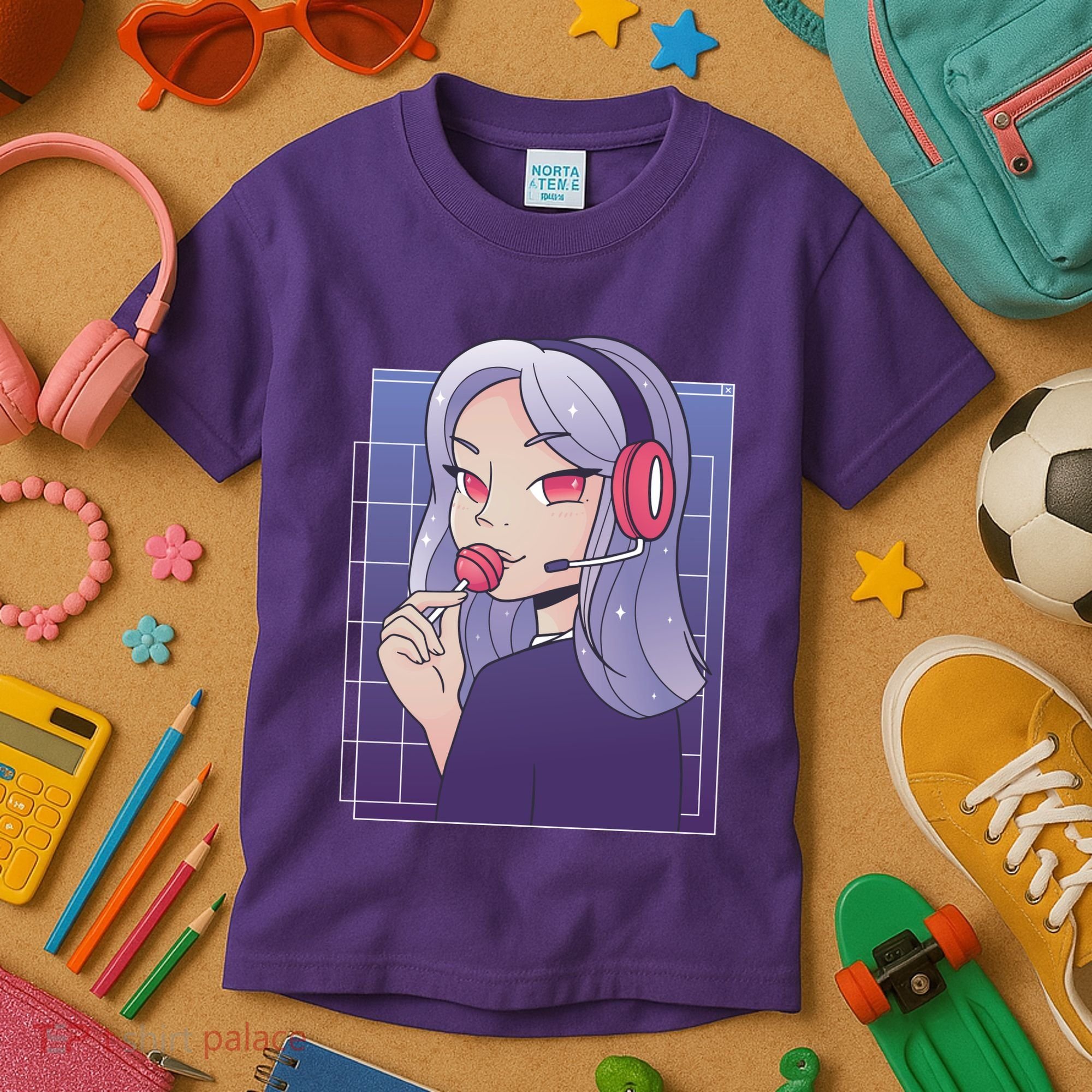 Anime Gamer Girl Lollipop Cute Kids T-Shirt