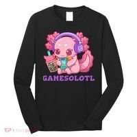 Axolotl Gaming Gamer Video Games Boba Tea Bubble Anime Long Sleeve Shirt thumb 0