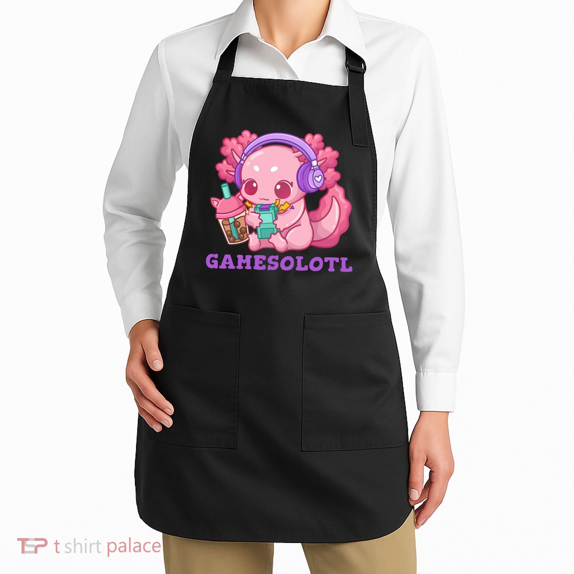 Axolotl Gaming Gamer Video Games Boba Tea Bubble Anime Apron