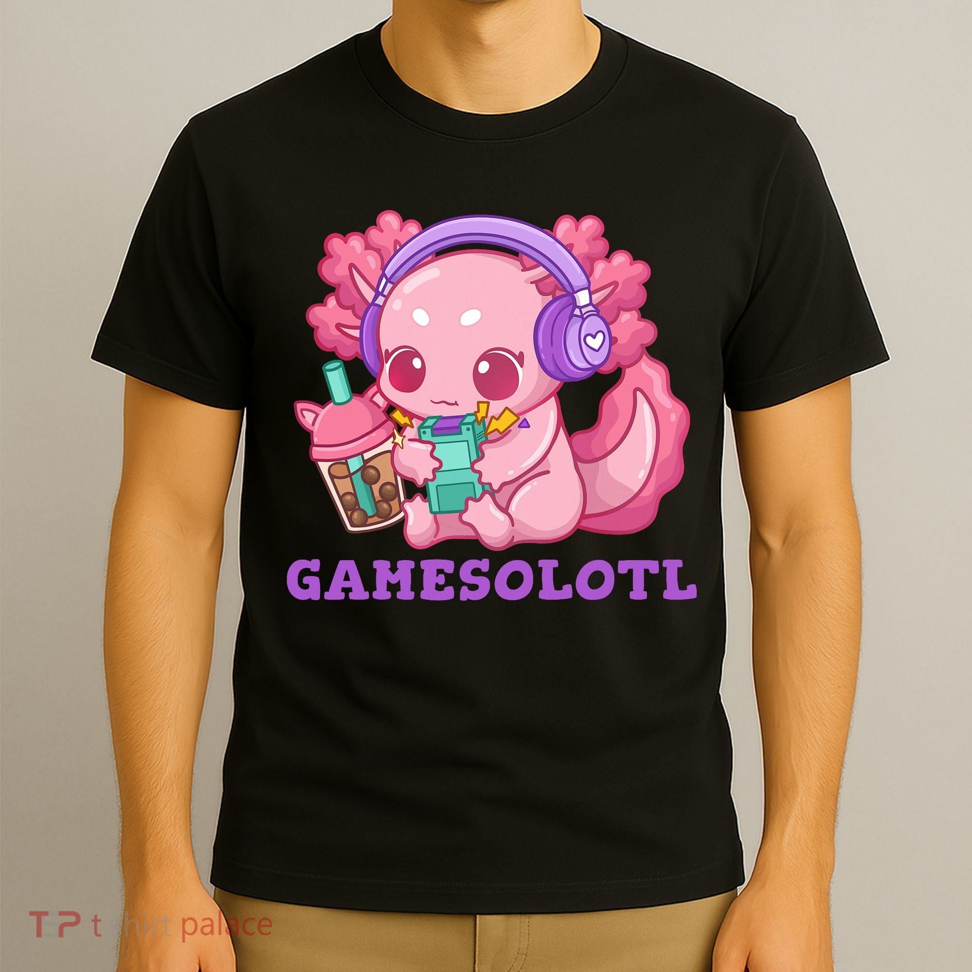 Axolotl Gaming Gamer Video Games Boba Tea Bubble Anime T-Shirt