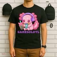 Axolotl Gaming Gamer Video Games Boba Tea Bubble Anime T-Shirt thumb 6