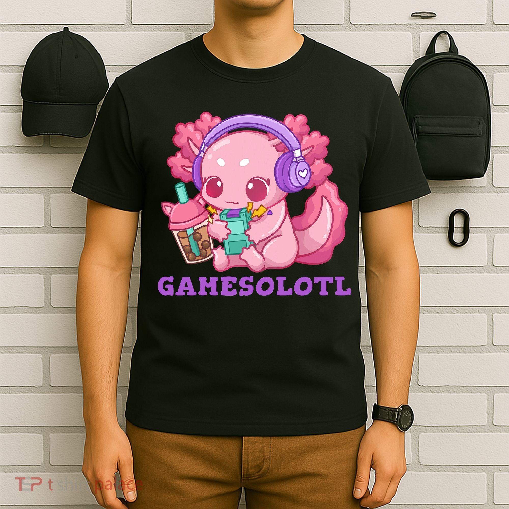 Axolotl Gaming Gamer Video Games Boba Tea Bubble Anime T-Shirt