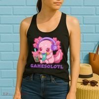 Axolotl Gaming Gamer Video Games Boba Tea Bubble Anime Women's Tank Top thumb 2