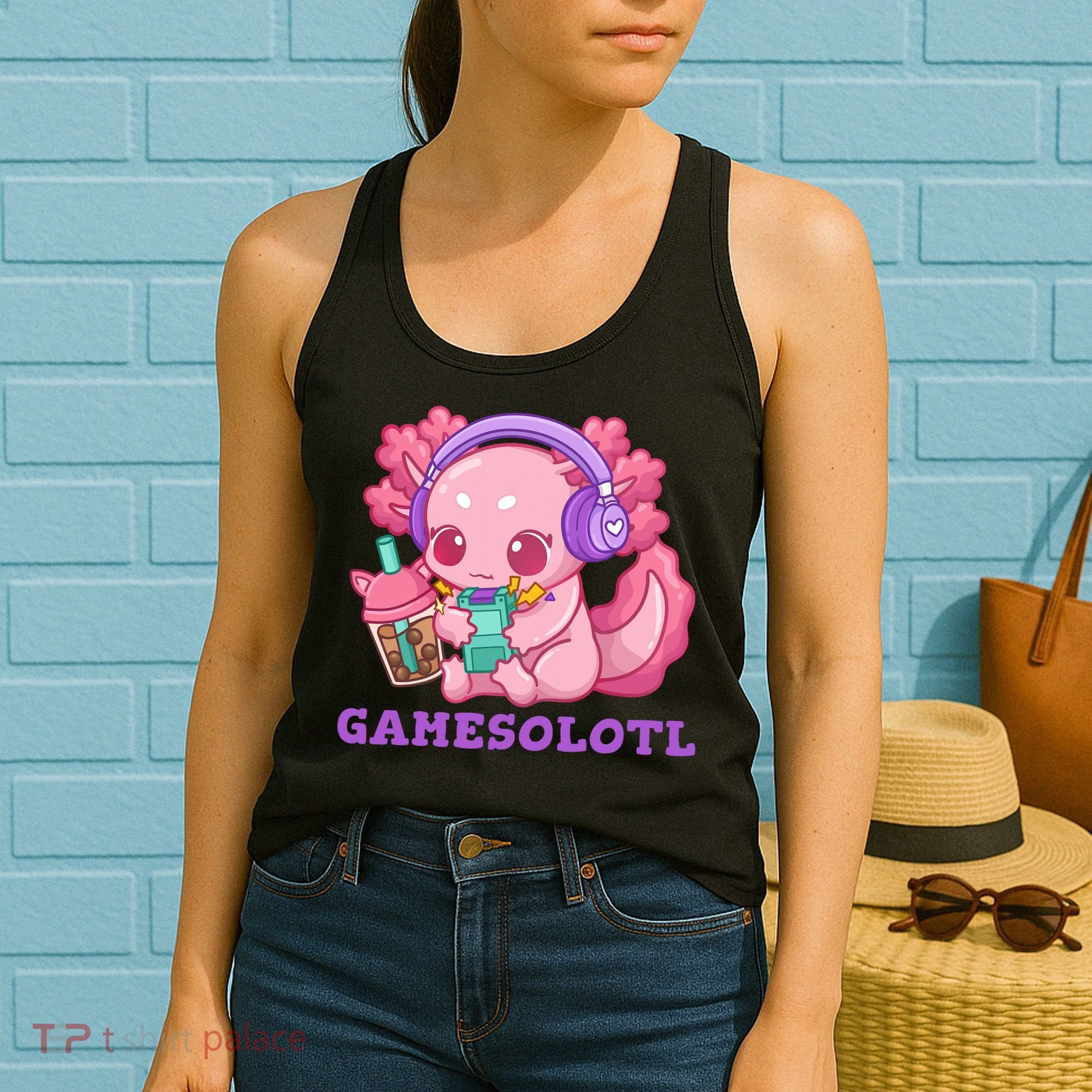 Axolotl Gaming Gamer Video Games Boba Tea Bubble Anime Women's Tank Top