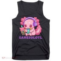 Axolotl Gaming Gamer Video Games Boba Tea Bubble Anime Tank Top thumb 0