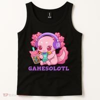 Axolotl Gaming Gamer Video Games Boba Tea Bubble Anime Tank Top thumb 2