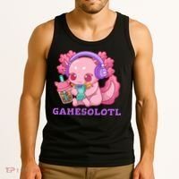 Axolotl Gaming Gamer Video Games Boba Tea Bubble Anime Tank Top thumb 3