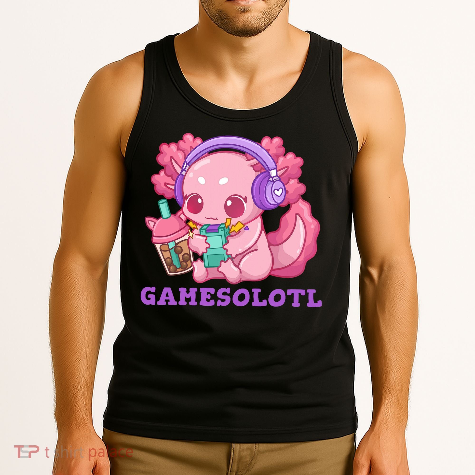 Axolotl Gaming Gamer Video Games Boba Tea Bubble Anime Tank Top