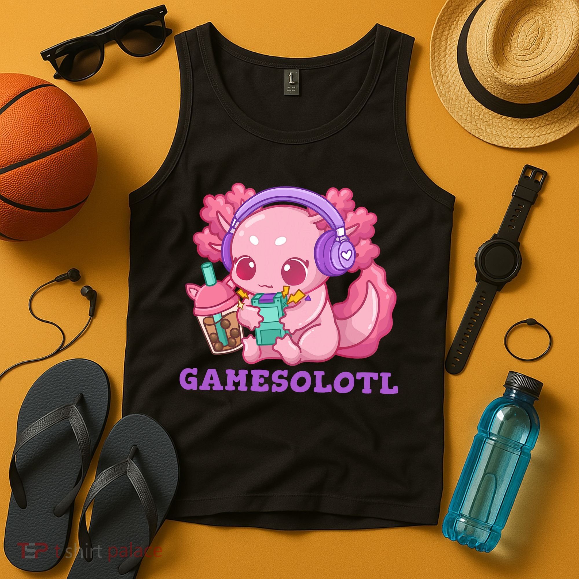 Axolotl Gaming Gamer Video Games Boba Tea Bubble Anime Tank Top