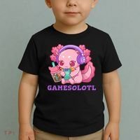 Axolotl Gaming Gamer Video Games Boba Tea Bubble Anime Toddler T-Shirt thumb 2