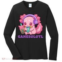 Axolotl Gaming Gamer Video Games Boba Tea Bubble Anime Women's Long Sleeve Shirt thumb 0