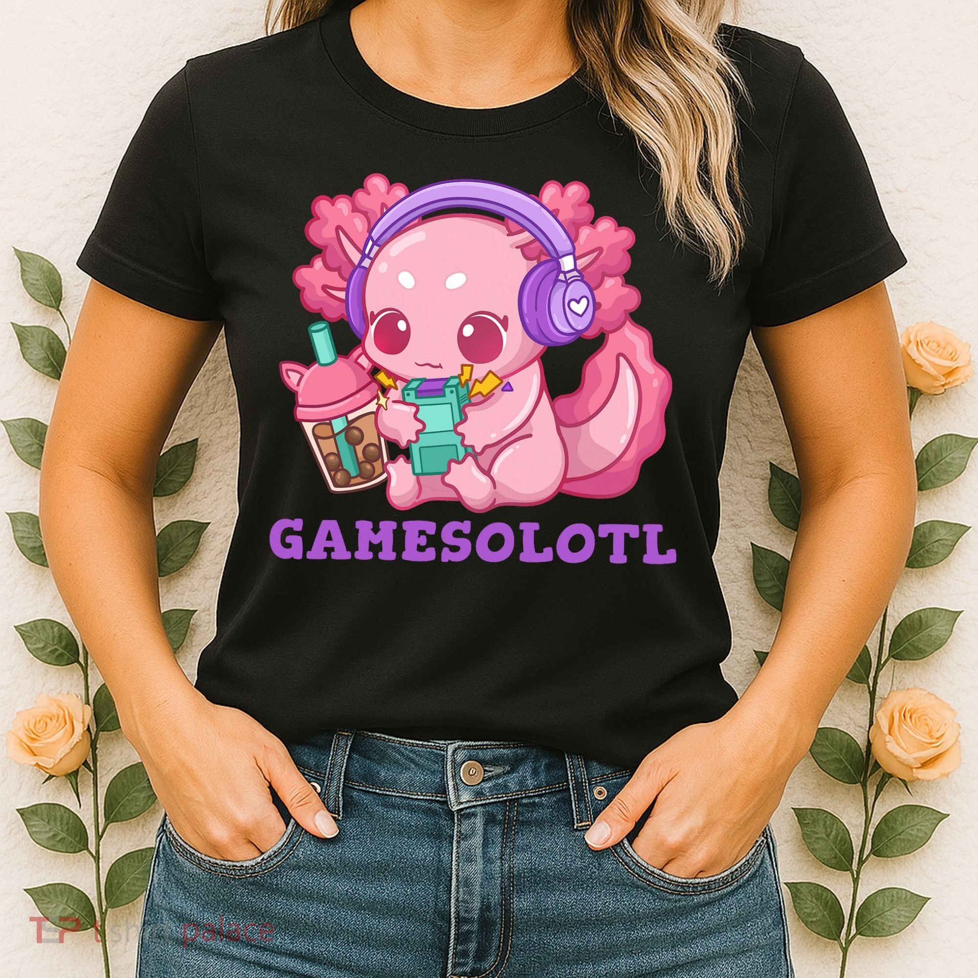 Axolotl Gaming Gamer Video Games Boba Tea Bubble Anime Women's T-Shirt