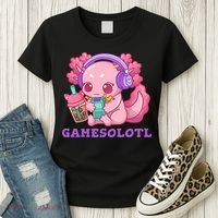 Axolotl Gaming Gamer Video Games Boba Tea Bubble Anime Women's T-Shirt thumb 3