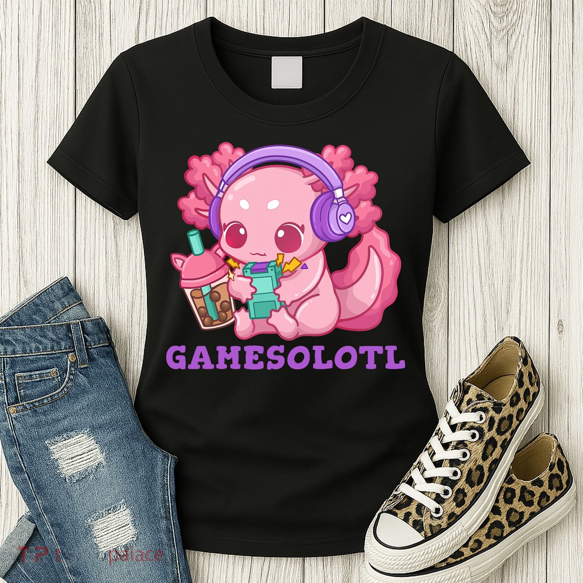 Axolotl Gaming Gamer Video Games Boba Tea Bubble Anime Women's T-Shirt