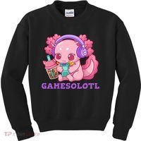 Axolotl Gaming Gamer Video Games Boba Tea Bubble Anime Kids Sweatshirt thumb 0