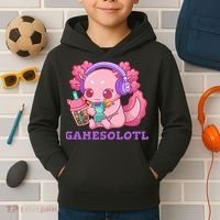 Axolotl Gaming Gamer Video Games Boba Tea Bubble Anime Kids Hoodie thumb 2